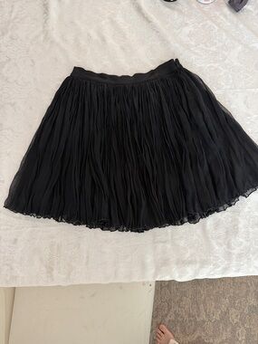 Adam Lippes Black Pleated Chiffon Skater Skirt